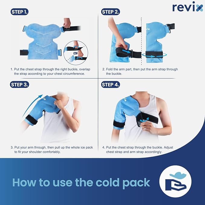 REVIX Shoulder Ice Pack for Rotator Cuff Cold Therapy, Arm Gel Ice Pack for Injuries Reusable, Flexible Cold Compression Wrap for Post-Workout Recovery, Fatigue and Shoulder Discomfort, Blue