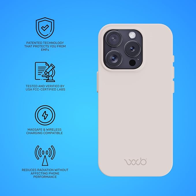 WAVEBLOCK EMF Protection Silicone iPhone Case Compatible with iPhone 15 Pro, Radiation Blocker, 5G Shield Reduction, Lightweight, USA Patented and Tested in FCC Lab, Stone