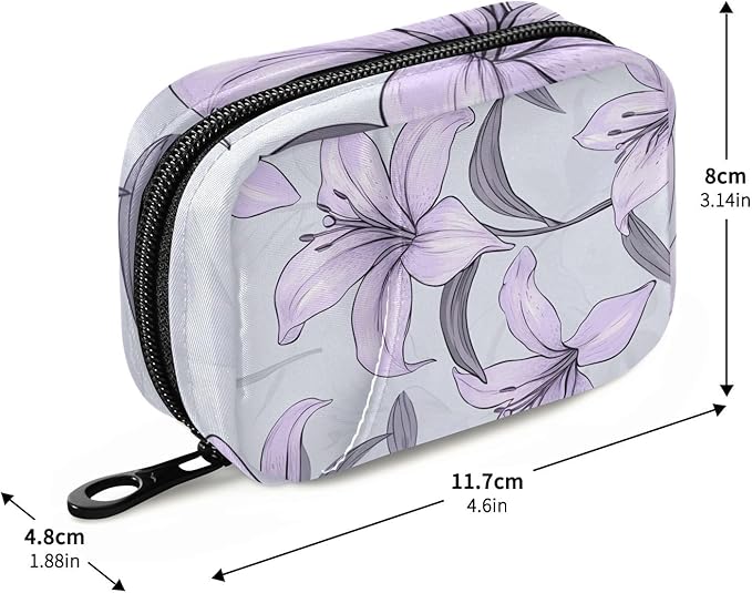 Purple Lilac Lily Travel Pill Organizer Case Box Container Weekly Portable Vitamin Medicine Holder Storage Bag with Zipper Removable