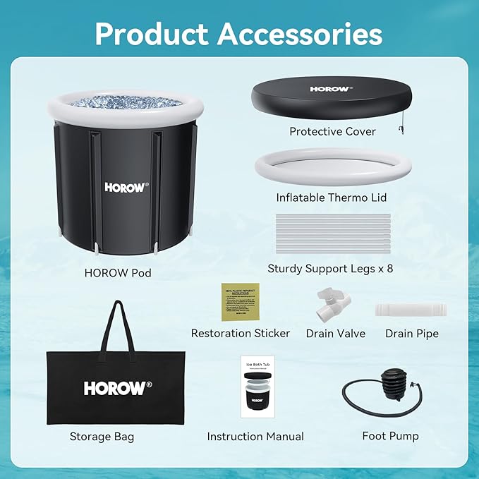HOROW Ice Bath Cold Plunge Tub with Cover, Multiple Layered Portable Ice Bath Plunge for Cold Water Therapy and Recovery, Indoor & Outdoor Use for Athletes & Adults, 100 Gallons, Black, Round