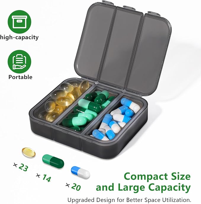 Weekly Pill Organizer, 7 Day Large Pill Box 3 Times a Day, One-Touch Easy Open Travel Medication Case for Seniors, Moisture-Proof Vitamin Holder with AM PM