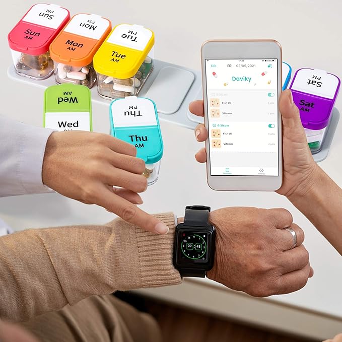 Extra Large Pill Organizer 7 Day, Smart Weekly Pill Organizer 2 Times a Day, AM PM Pill Box with Free Smartphone Reminder App, XL Pill Case Pill Container Vitamin Holder Medicine Organizer