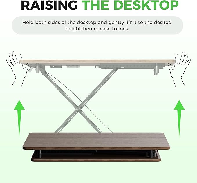 Standing Desk Converter Adjustable Height, 25.16" × 15.75" Height Adjustable Desktop Riser, No Assembly Required, Desktop Workstation for Laptop, Monitor and Office Use (Natural Wood) (Natural)