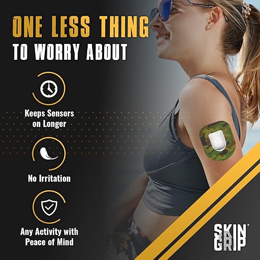 Skin Grip Insulet Omnipod 5 Adhesive Patches Waterproof & Sweatproof (Also Fits Omni pod Dash), Pre-Cut Medical Tape, Ultimate Insulin Pump Protection, Diabetic Sensor Covers, 20-Pack, Camo