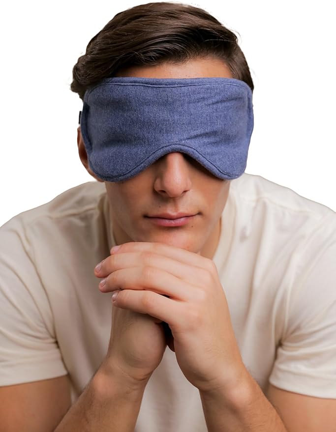Cottonique Hypoallergenic Sleep Eye Mask Made from 100% Organic Cotton (Melange Blue, Free Size)