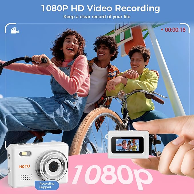 Mini Keychain Digital Camera, Y2K Pocket-Size Mini Camera, 2MP 1080P Small Camera with 32GB Card, Video Recorder with Long Battery Life for Travel, Party and Vlog (White)