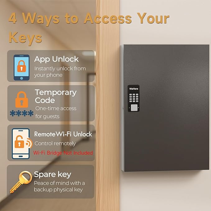 192-Key Smart Key Lock Box Wall Mount – Commercial Key Cabinet with App, Keypad, Bluetooth & WiFi Unlock (Sold Separately), Access Log Tracking, Key Management System for School, Office