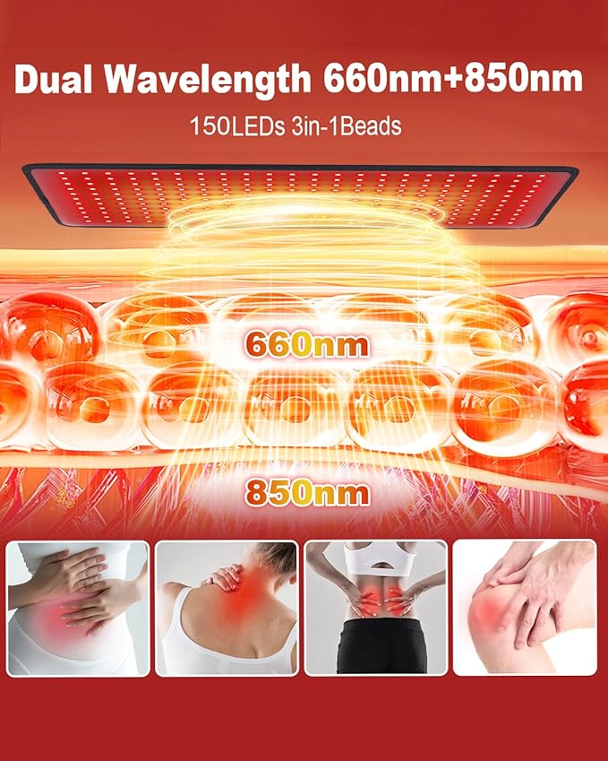 Red Light Therapy Pad for Body, 24"×12" 660nm & 850nm Near-Infrared Light Device, 35W for Home Use with Timer, 3 Modes & 5 Brightness Levels for Back, Waist, Shoulder & Joints