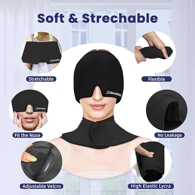 Migraine Relief Cap and Neck Ice Pack Wrap Gel Set, Upgrade Headache Hangover Cold Cap and Cervical Ice Packs Compress Relief for Head Neck Pain, Stress, Swelling, Office Pressure Gift for Women Men