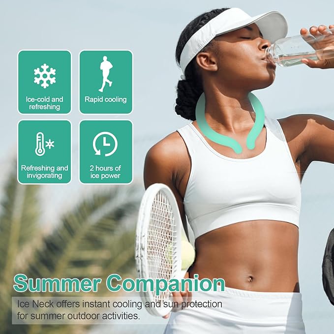 Cooling Neck Wrap with Insulated Bag, Reusable Ice Neck Ring & Body Cooler for Summer Heat, Wearable Cooling Tube Maintains 18°C/64°F for Outdoor, Sports, Travel (Green)