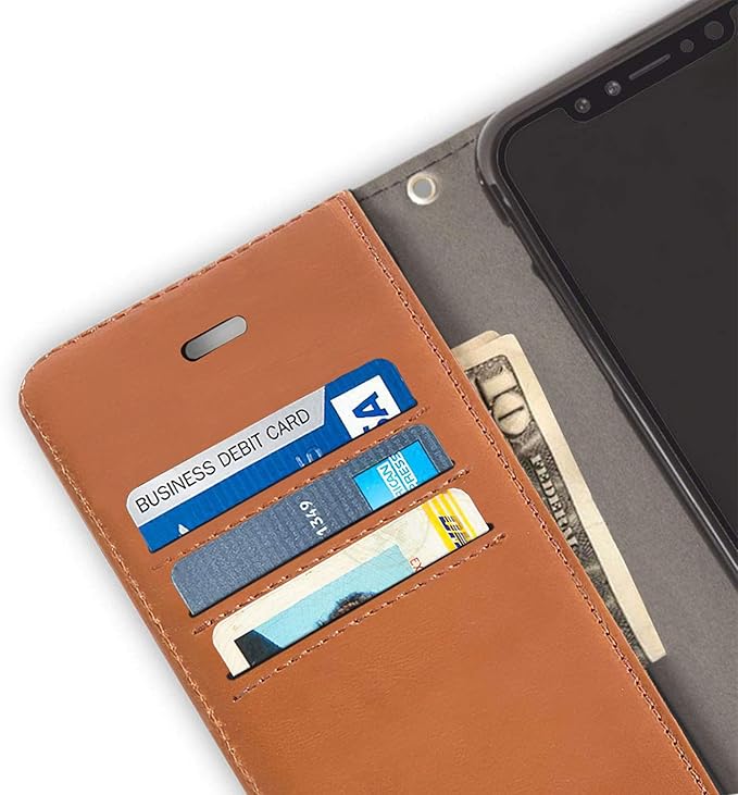 SafeSleeve Wallet Leather Case for iPhone XR EMF Blocker for Cell Phone with 3 Card Holder & Adjustable Stand – Magnetic Closure, and Magnetic Folio Protection for Daily Use (Leather)