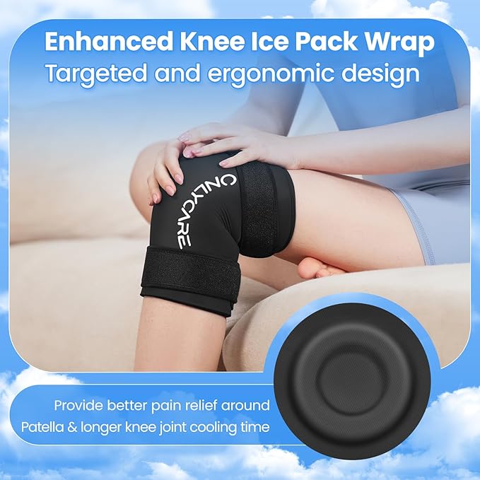 Knee Ice Pack, ONLYCARE Soothing Knee Compression Sleeve for Injuries, Upgraded Gel Cold Wrap, Hot & Cold Therapy, Reusable for Meniscus, Arthritis, ACL, MCL Pain Relief, Injury Recovery (L)