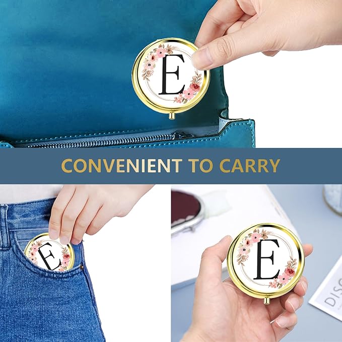 Small Pill Box for Purse Pocket, Personalized Small Pill Case 3 Compartment, Monogrammed Cute Pill Organizer, Gift for Women Teen Girls, Travel Mini Jewelry Box,Earring Holder Organizer