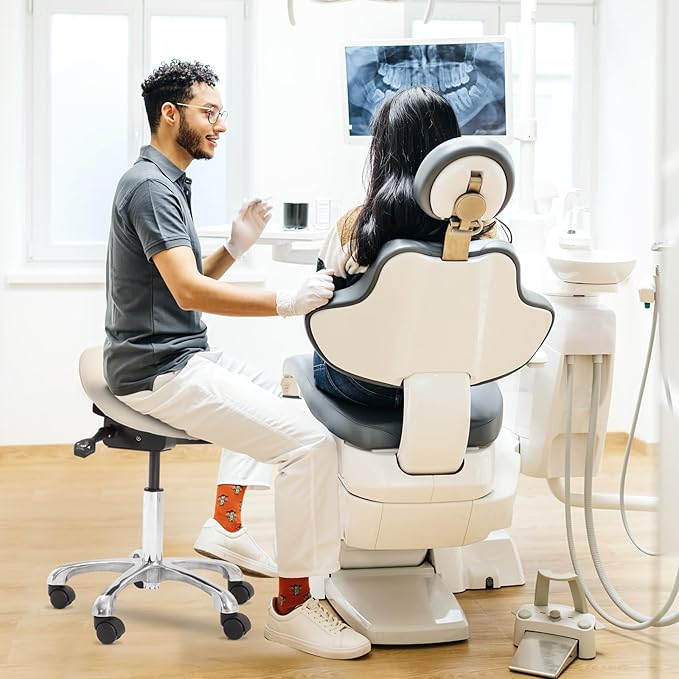 Ergonomic Saddle Stool - Adjustable Height & Tilt Saddle Stool Chair for Salon, Spa, Lash Tech, Tattoo Artist & Drafting, Beige