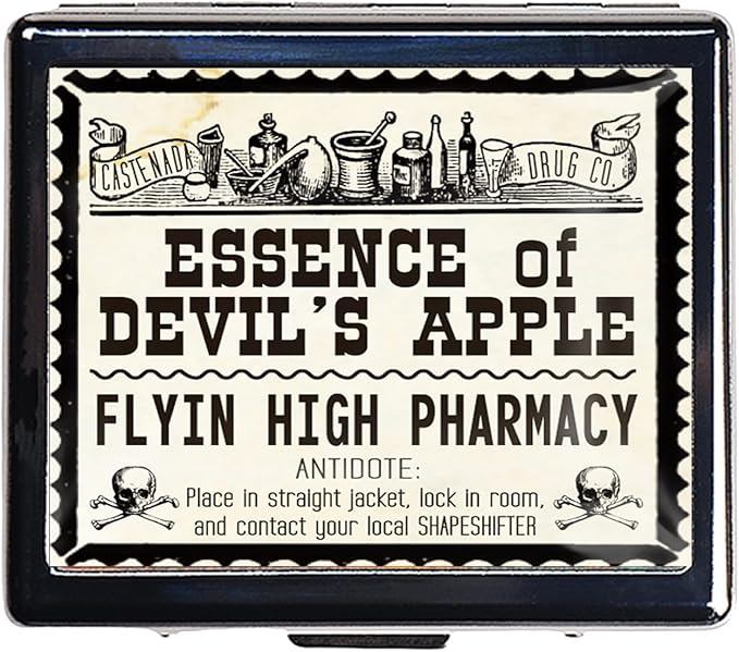7 Days Chromed Shiny Silver Pill Organizer with Mirror Inside Has 8 Separate Compartments Rectangle 7 Days Pill Box Pill Case (Essence of Devil's Apple)