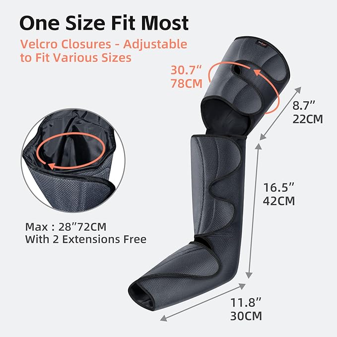 SHINE WELL Leg Compression Massager, Leg Massager for Circulation and Pain Relief, Air Compression Leg Massager with 3 Modes 3 Intensities 2 Extenders and Adjustable Wraps