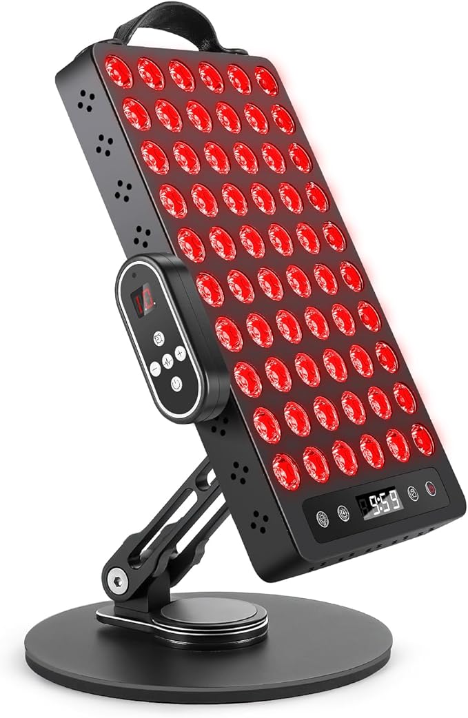 Red Light Therapy for Body & Face, 60 LEDs with Timer, 660nm & 850nm Near Infrared Therapy Device for Skin Health, Energy & Recovery, Multi Effects, High Power Panel with Magnetic Remote & Handle