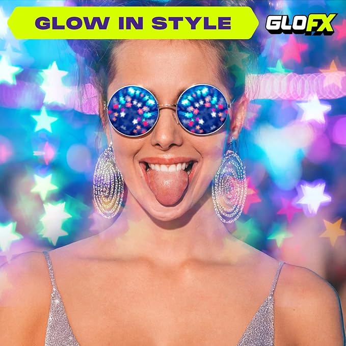 GloFX Diffraction Glasses | Hippie and Pilot Style Metal Frames with Mirror Lens and 3D Prism Rainbow Effect