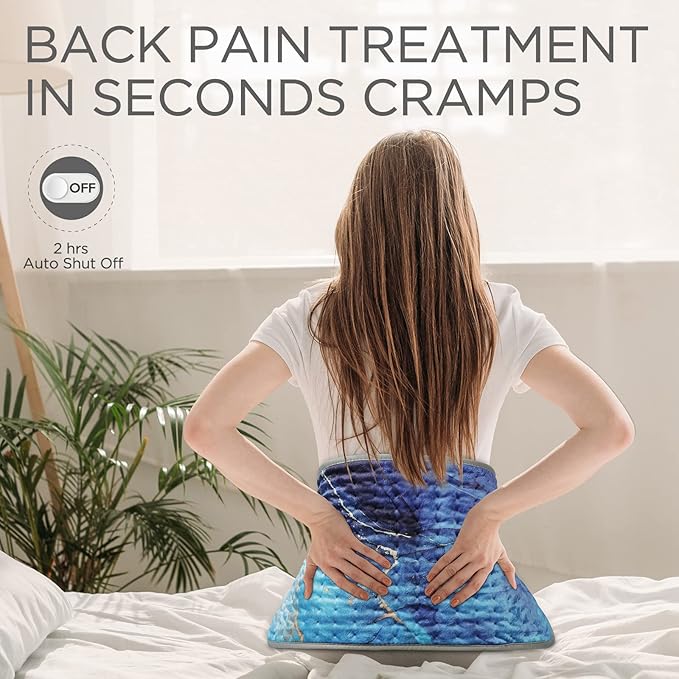 [2024 Upgrade] XL Heating Pad for Back/Shoulder/Neck/Knee/Leg Pain, Cramps and Arthritis Relief, 6 Fast Heating Settings, Auto-Off, Machine Washable, Moist Dry Heat Options, 12"x24" (Ocean)
