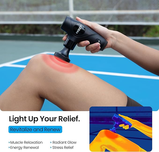 NAPRE 3-in-1 Detachable Massage Gun with Heat,Mini Massage Gun Deep Tissue with Extension Handle,Portable Handheld Percussion Muscle Massager for Back/Neck/Body,Small & Quiet,5 Heads