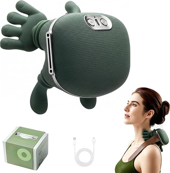 Neck Massager with Fingers - Bionic Heated Massager,Neck and Shoulder Massager,Wireless Portable Electric Shiatsu 4D Kneading Massage, Simulated Human Hand Design(Green)