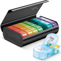 Zannaki Metal XL Weekly Pill Organizer 2 Times a Day, Large Travel Daily Pill Box 7 Day, Portable Week Twice Pill Holder Container, AM PM Pill Case for Medicine Vitamin Medication Supplement, Black