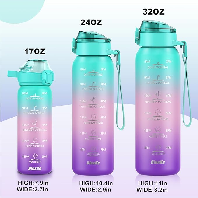 17oz Insulated Water Bottle with handle BPA Free, 316 Stainless Steel Water Bottles 500ml with Time Marker Double Walled, Metal Water Flask Jug for Hiking, Biking, Running, Three Colors
