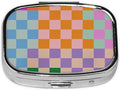 Pill Box-2 Compartment Small Pill Case Square Organizer Case with Mirror Portable Metal Medicine Box Travel Container for Pocket & Purse Women Men(Colorful Checkerd)