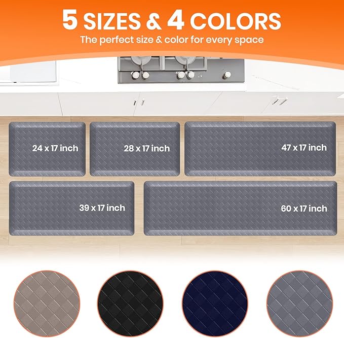 4/5 Inch Extra Thick Kitchen Mats for Floor,Non Slip Anti Fatigue Kitchen Rugs,Waterproof Stain Resistant Sink Mat,Cushioned Standing and Comfort Mats for Office (17"x24" Grey)