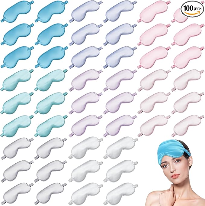 100 Pieces Silk Sleep Mask Eye Coverings for Sleeping Smooth Soft Eye Covers Mask with Elastic Strap for Sleeping Blocking Lights Travel Relax