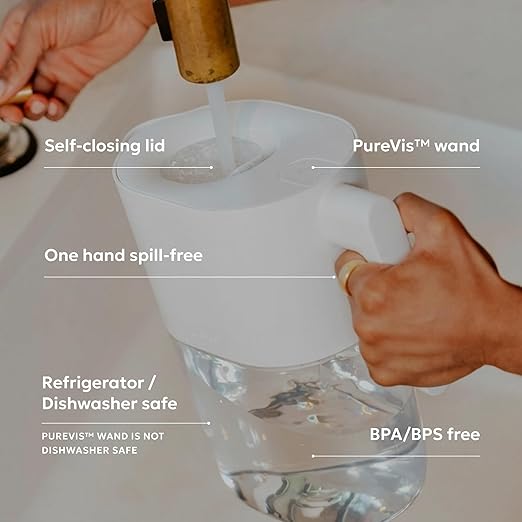 LARQ PureVis 3-in-1 Water Pitcher – Purifier, Filter & Tracking, 8-Cup Water Purifier Pitcher with Advanced Filter for Clean & Crisp Water – Removes Chlorine, PFAS, Lead & More – Pure White