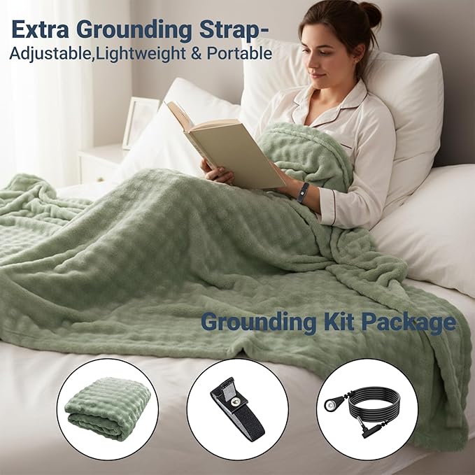 Grounding Blanket Grounding Sheets Queen, Grounding Throw for Improved Sleep, Relieving Pain,Conductive Grounded Mat for Bed with Grounding Wire (Green, Adult)