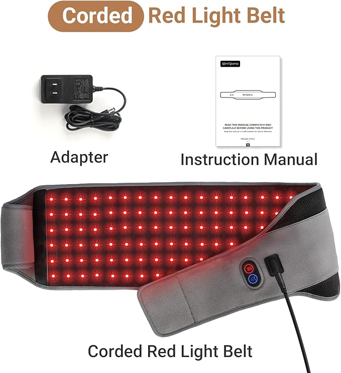 Comfytemp Red Light Therapy Belt with 126 LEDs, FSA Eligible HSA Red Light Therapy for Body, 660nm & 850nm, 22W Light Wrap with Timer for Back Waist Belly Joint Muscle(Corded) (Pack of 2)