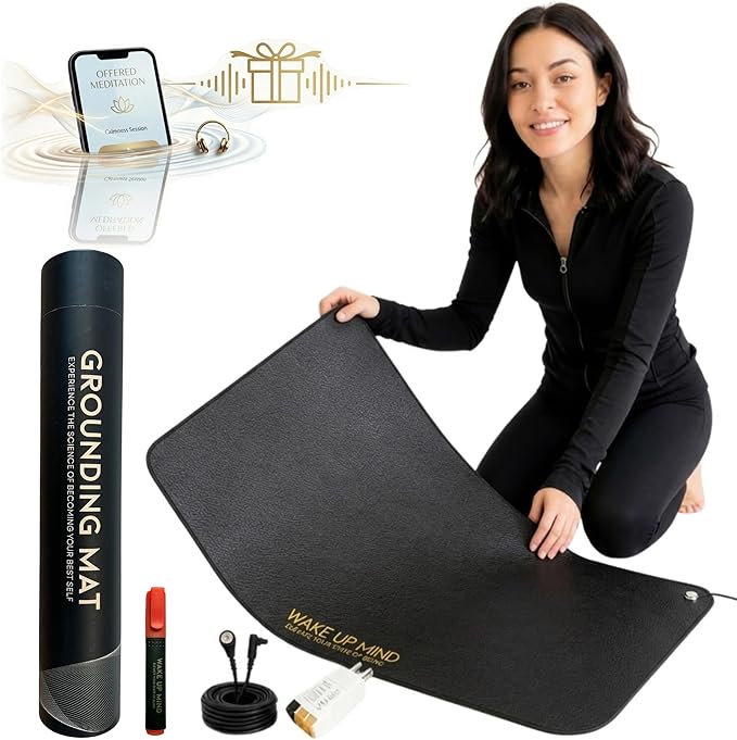 Grounding Mat for Feet – Indoor Conductive Earthing Mat for Desk, Floor or Bed – Non-Electric Passive Grounding Pad with Outlet & Tester.