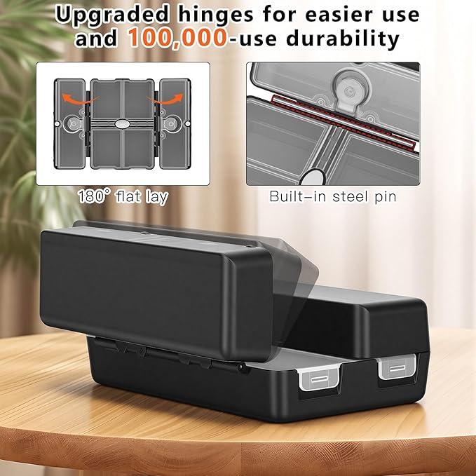 FYY Travel Pill Organizer with Blank Lables,6 Compartments Magnetic Pill Organizer Pill Box for Purse Pocket to Hold Vitamins,Cod Liver Oil,Supplements and Medication-Black