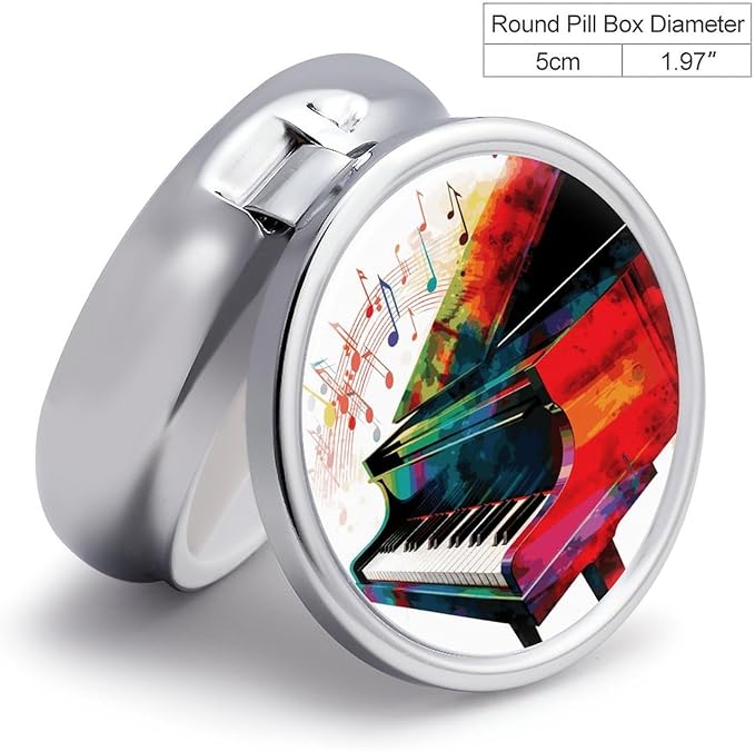 Colorful Piano Keyboard Music Pill Box 3 Compartment Decorative Metal Medicine Vitamin Organizer Personalized Medicine Organizer Travel Pillbox for Outdoor