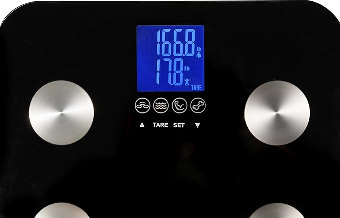 Ozeri Touch 440 lbs Total Body Weight Scale (Body Fat, Muscle, Bone, Weight & Hydration), Auto Recognition Bath Scale with Infant Tare