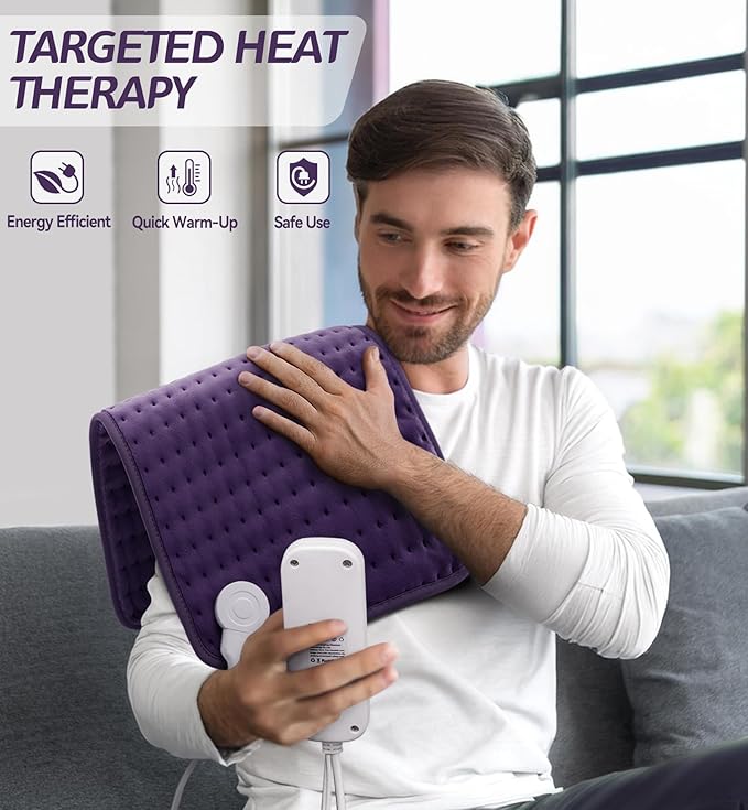 Electric Heating Pad for Back, Neck & Cramps Relief - Moist & Dry Heat Therapy - 6 Heat Settings, 4 Timer Options, Auto Shut-Off, Machine Washable, Ideal Christmas Gift for Men & Women,12"x24"