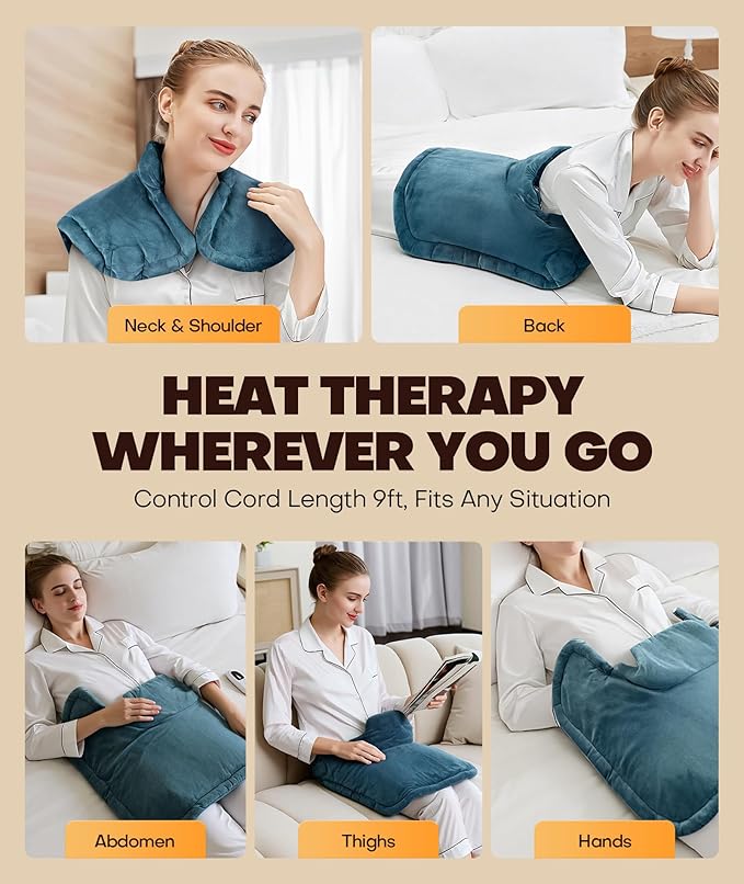 Graphene-Infused Instant Heating Pad with 3M Thinsulate, Ergonomic Weighted Heating Pad for Neck and Shoulders and Back, Heated Neck Wrap w/ 6 Heat Options 4 Auto Timer, Christmas Gifts for Women Men