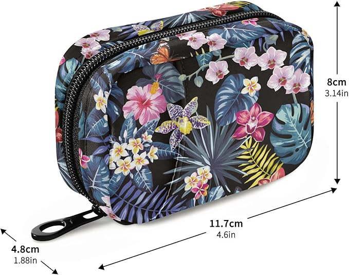 Naanle Pill Organizer Hawaii Palm Leaves Flowers Pill Box 7 Day Pill Case Bag Travel Pill Organizer Bag with Zipper Portable Weekly Case Compact Size for Vitamin Supplement Holder