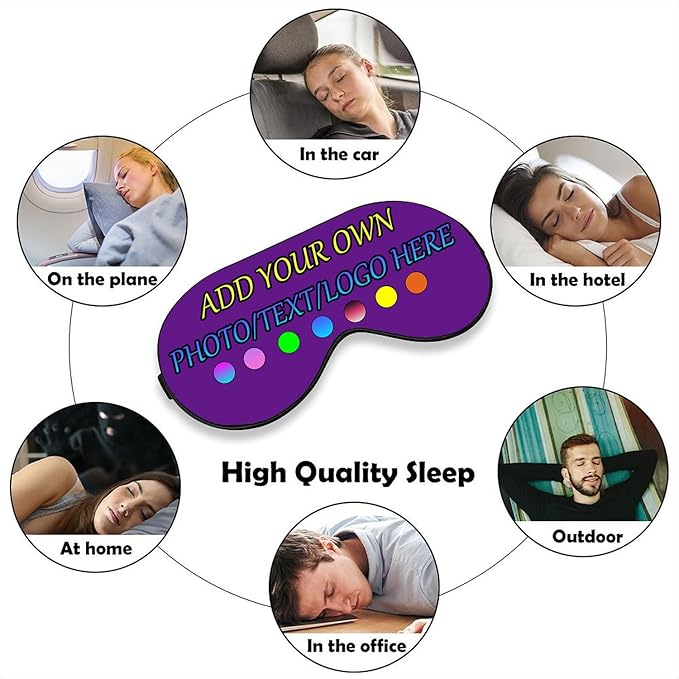 Personalized Eye Mask, Custom Eyeshade Blindfold Add Your Design Image Text Customized Eye Cover with Adjustable Strap for Sleeping Travel Work Naps Blocks Light, Purple