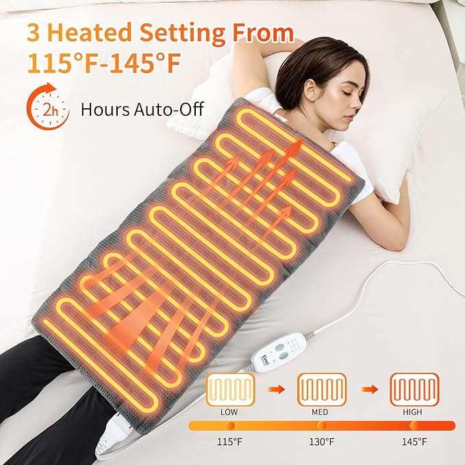Heating Pad for Back - Weighted Heated Pad for Neck, Shoulder, Cramps and Knee, 3 Massage Modes & 3 Heat Levels, Auto Shut Off, Warm Gifts for Adult, 33"x18"