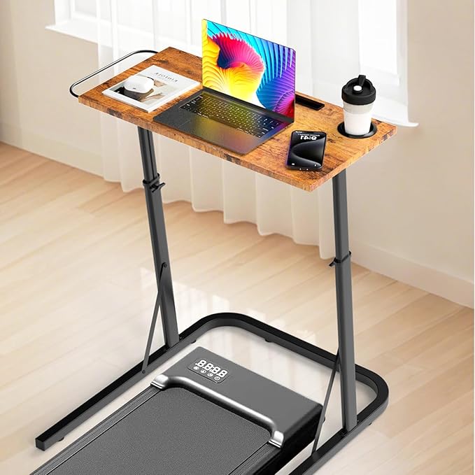 Adjustable Treadmill Walking Pad Desk, for Bike/Cycling Trainer, Workstation Standing Desk, Trainer Stand Table for Indoor, Treadmill Attachment-Exercise While Working or Watching TV, Rustic Brown