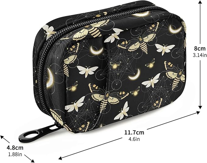 Travel Pill Organizer Bag Weekly Pill Organizer Case Death Moth Butterfly Portable Small Daily Pill Boxes for Vitamin Fish Oils Supplement Holder with Zipper Compact Size