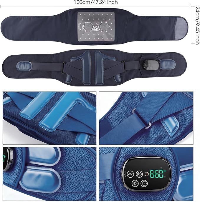 Red Light Therapy Belt for Back & Waist, 660nm 850nm Wearable Red Light Belt with Heat & Vibration, Rechargeable 5000mAh Cordless Heating Pad, 46 LEDs