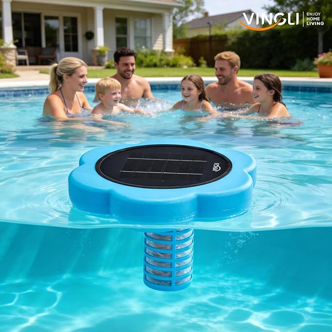 VINGLI Solar Pool Ionizer – Copper Pool Ionizer for Above Ground & Inground Pools up to 45,000 Gallons | Solar Ionizer for Pool with Efficient Water Clarification, 1-Year Warranty (Blue, Upgraded)