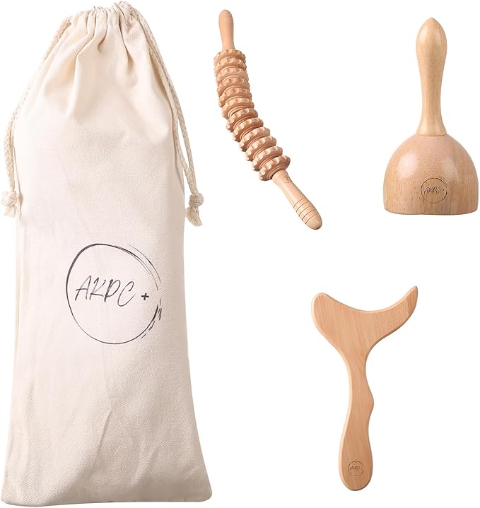 AKPC+ Wood Therapy Massage Set, 3 in-1 Professional Maderoterapia Kit, Lymphatic Drainage Massager, Body Sculpting, Anti-Cellulite.