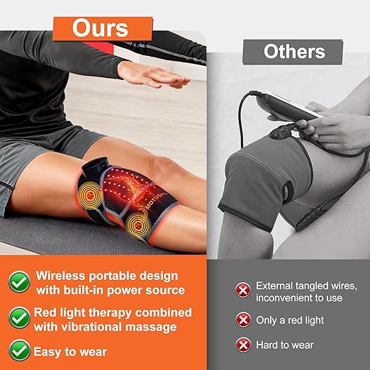 Red Light Therapy Knee Brace,Knee Massager with 660nm & 850nm red light therapy,Rechargeable Controller,Heated Function for Body,Pain Relief in Knee,Joint,Elbow,and Shoulder (Black)