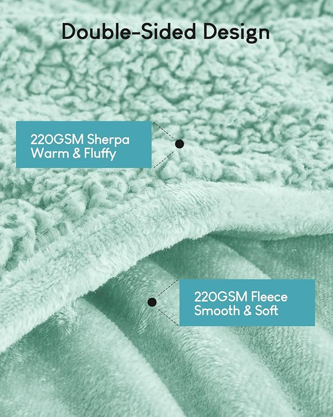 Cottonblue Weighted Blanket for Adults 20 lbs Queen Size 60x80 inches, Cozy Flannel Sherpa Weighted Throw Blankets Comfortable for Calming and Relax, Shaggy Fleece Bed Sofa Heavy Blankets, Dusty Green