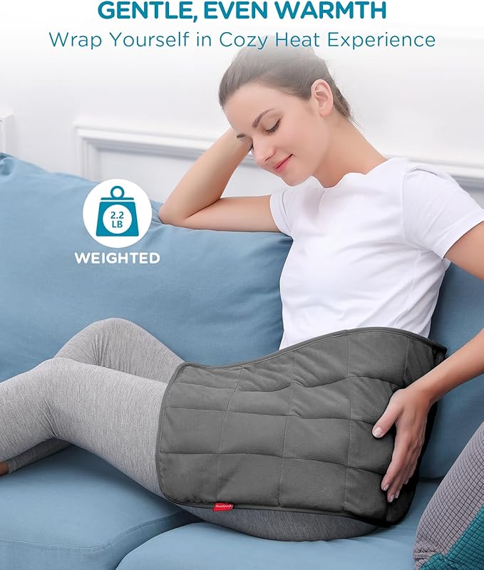 Comfytemp Weighted Heating Pad for Period & Back, 2.2lb Extra Large Menstrual Heated Pad, 12" x 24" XL Electric Heat Pad with 9 Heat Level & 11 timers auto-off for Neck Shoulder Leg Knee Abdomen, Gray